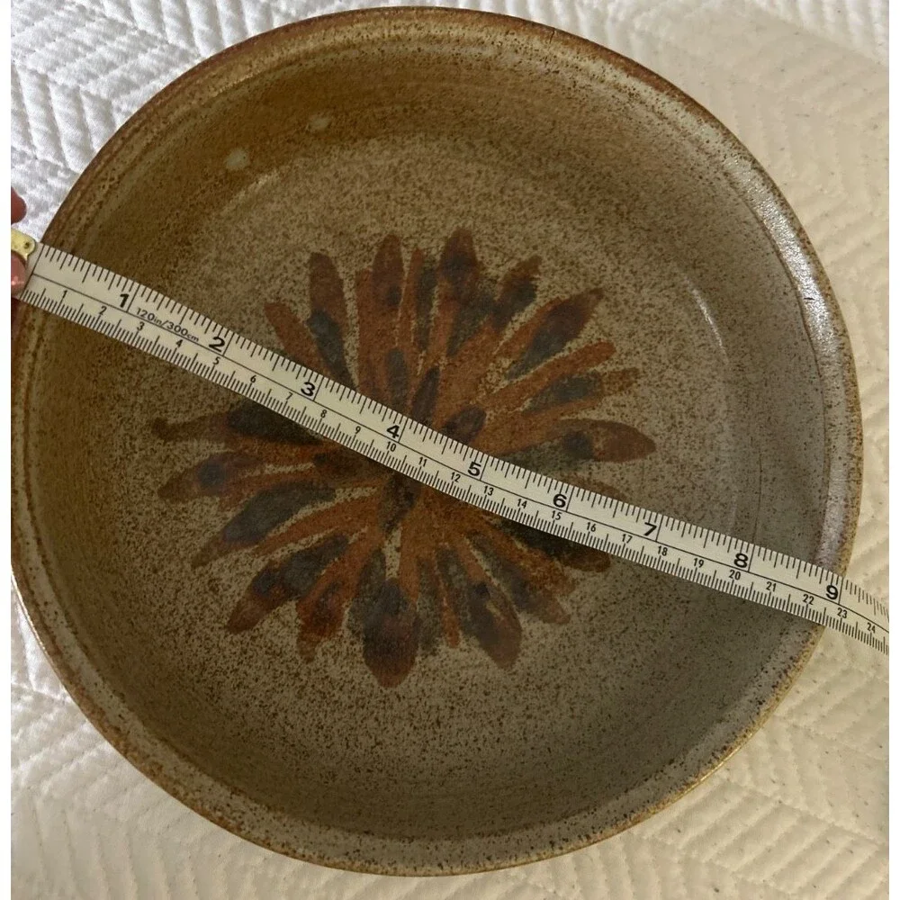 Signed WRW ’83 Studio Art Pottery Stoneware Bowl, Hand-Thrown, Floral/Sunburst